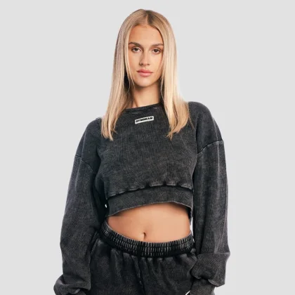 GymBeam Hanorac pentru femei Cropped Aura Washed Black