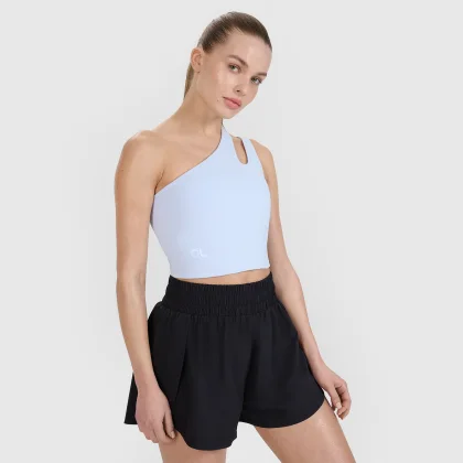 Tréningový crop top na jedno rameno 4F x Anna Lewandowska - modrý