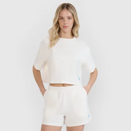 Dámske crop-top tričko z vaflovej pleteniny - biele