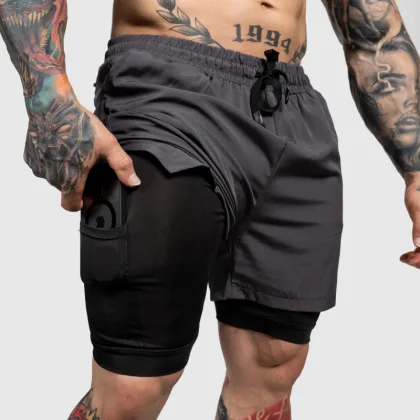 Șorturi funcționale Iron Aesthetics SweatPro 2in1, gri închise