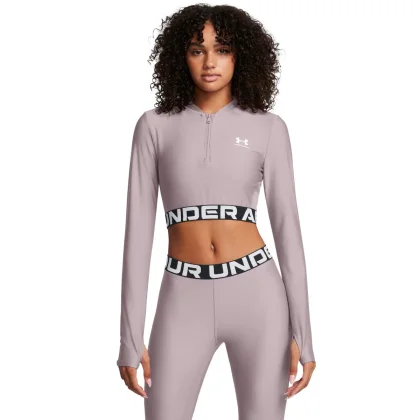 Under Armour Top pentru femei HeatGear Rib 1/4 Zip LS Grey