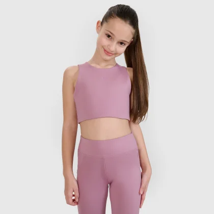 Dievčenský rýchloschnúci športový crop top 4F JUNIOR | Anna Lewandowska - ružový
