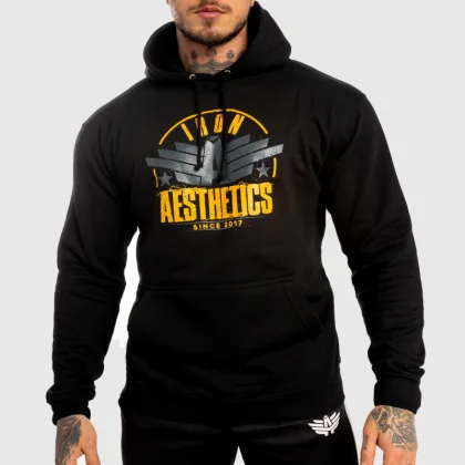 Hanorac fitness fără fermoar Iron Aesthetics Force, negru
