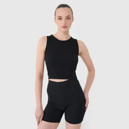 Dámsky pletený crop top bez potlače - čierny