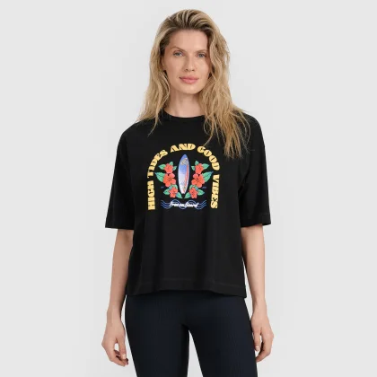 T-shirt oversize s potlačou dámsky - čierny