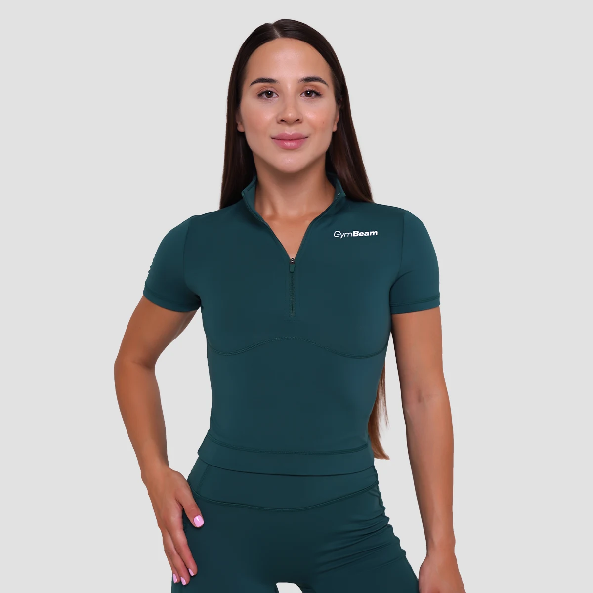 GymBeam Tricou pentru femei Cropped Ignite Dark Green · záber 1