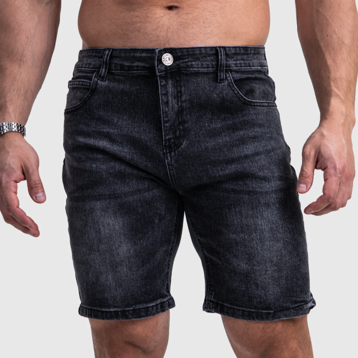 Pantaloni scurți din denim bărbați Iron Aesthetics Denim Stretch, negri · záber 1