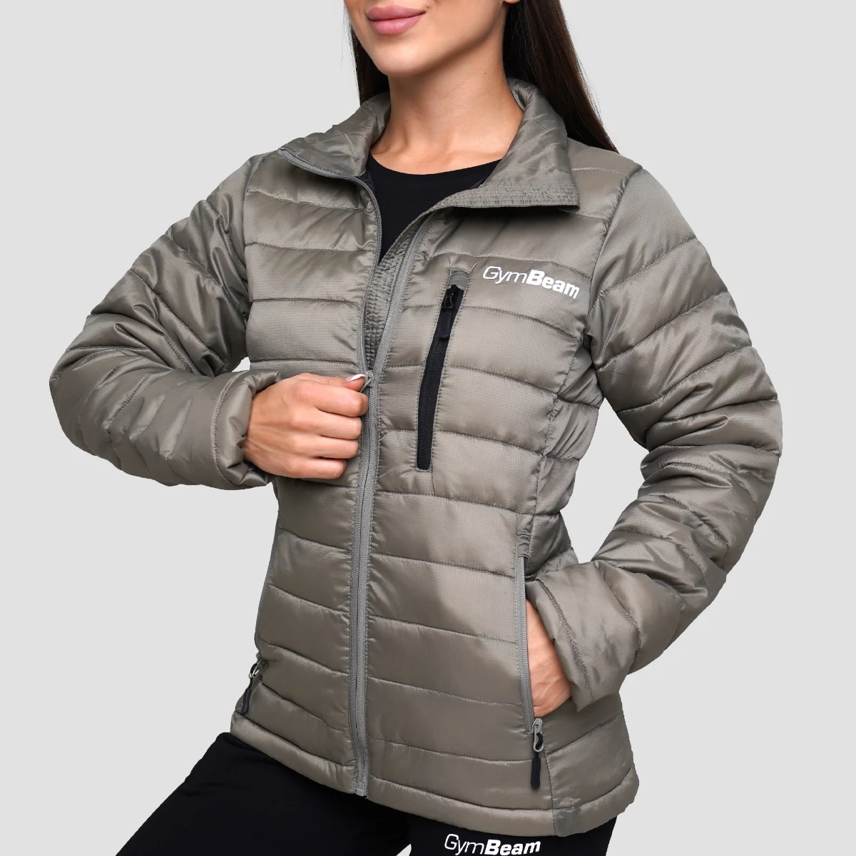 GymBeam Geacă pentru femei Puffer Vetiver/Black · záber 2