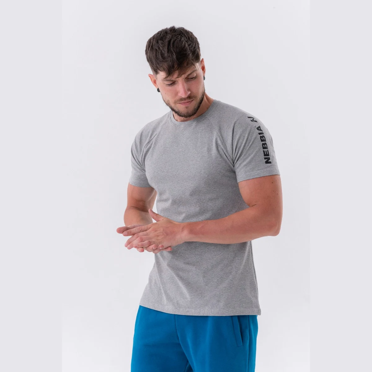 NEBBIA Tricou pentru bărbați Sporty Fit Essentials Light Grey · záber 2