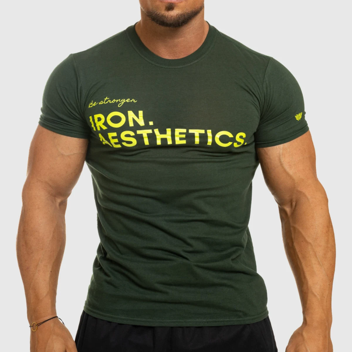 Tricou fitness pentru bărbați Iron Aesthetics Be Stronger, verde · záber 1