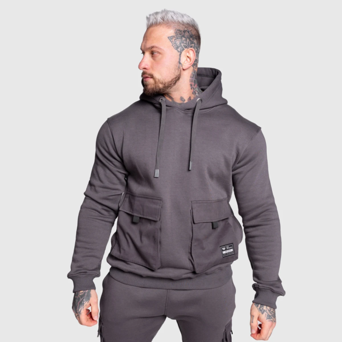 Hanorac cu glugă Iron Aesthetics Cargo Hoodie, gri închis · záber 1