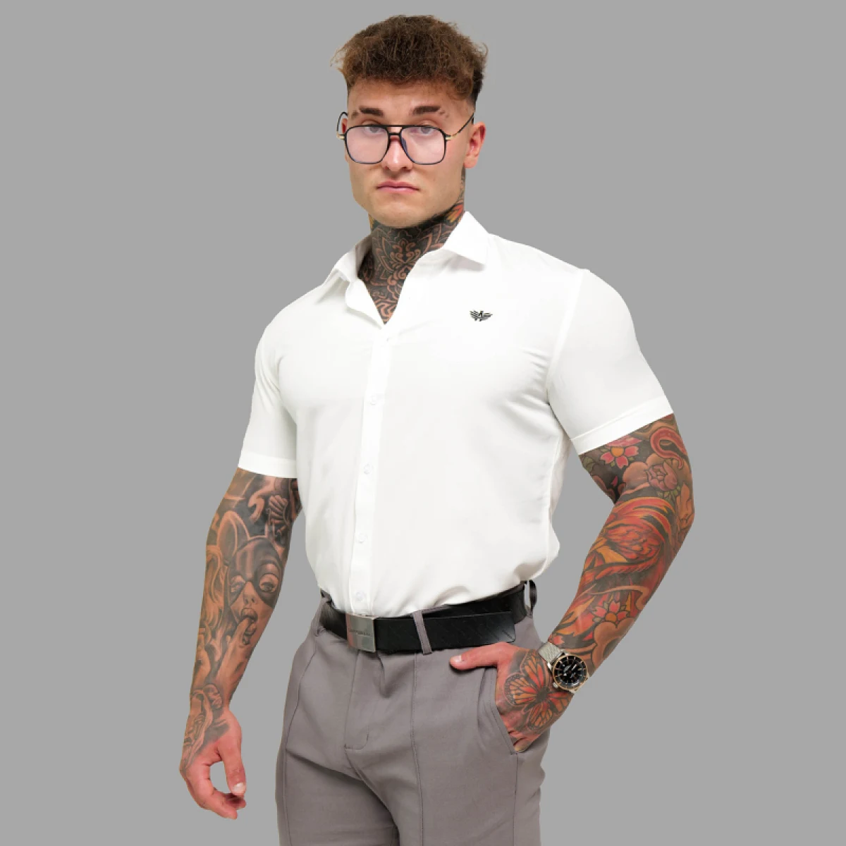 Cămașă elastică Iron Aesthetics Short Slim Stretch, albă natural · záber 1