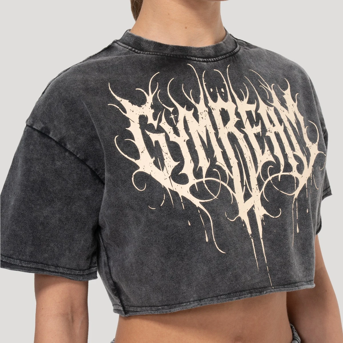 GymBeam Tricou cropped pentru femei Abyss Charcoal · záber 2