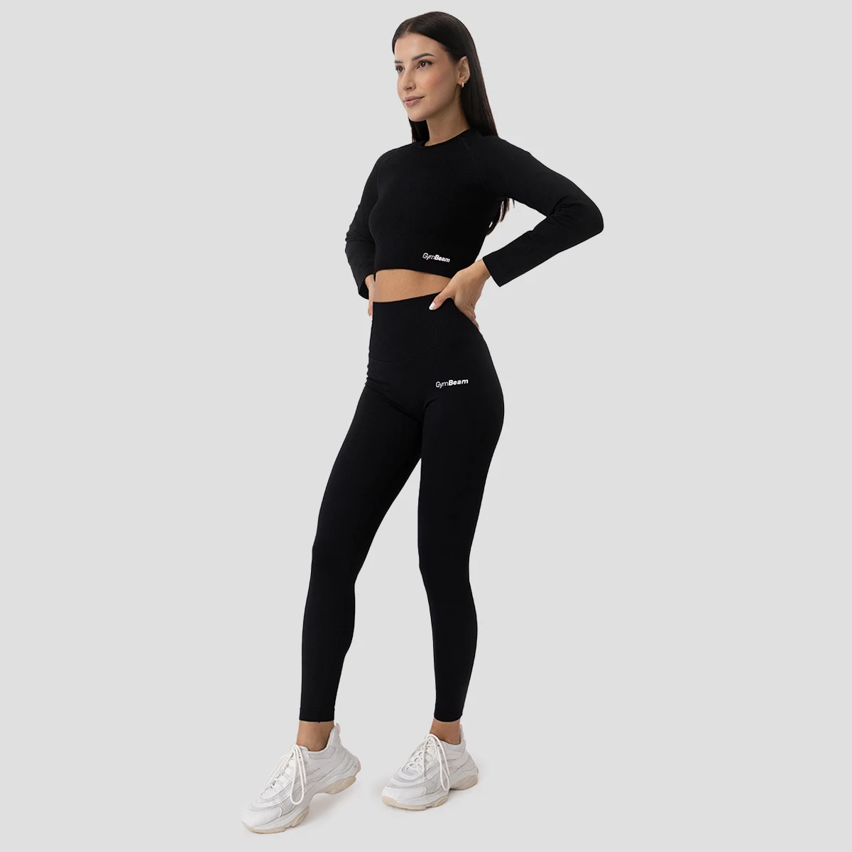 GymBeam Tricou pentru femei FLO Ribbed Crop Top Black · záber 4