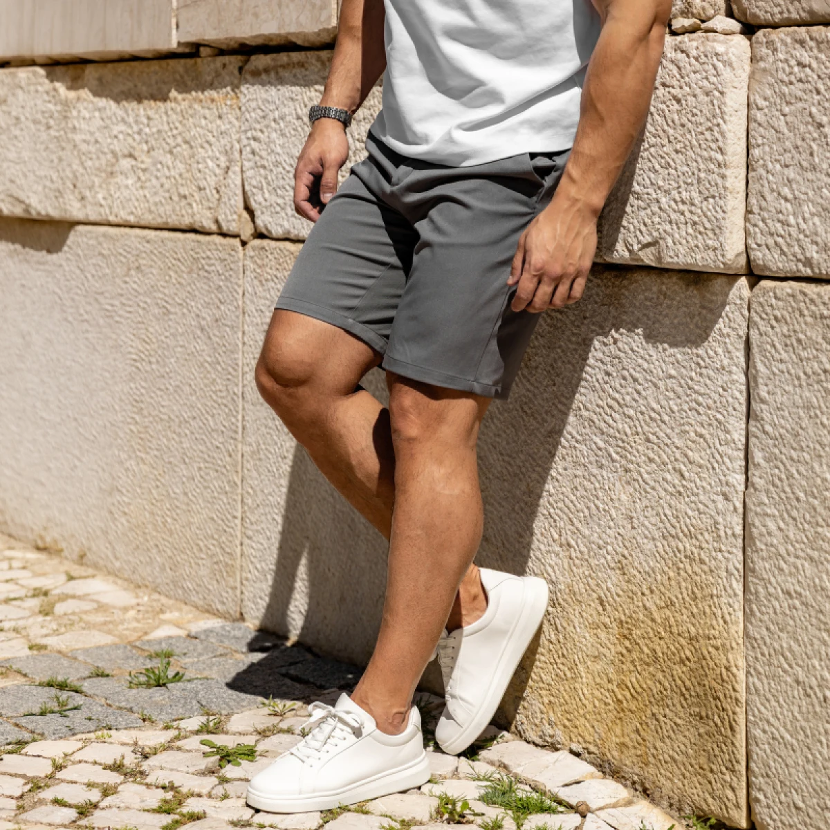 Pantaloni scurți bărbați Iron Aesthetics Chino Flex, gri · záber 1