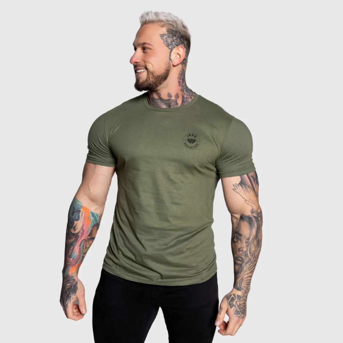 Tricou sport pentru bărbați Iron Aesthetics Circle, verde armată · záber 1