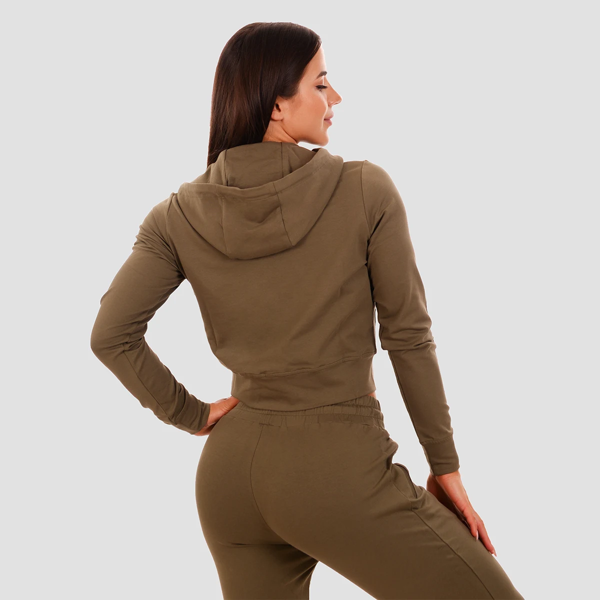 GymBeam Hanorac pentru femei Zip-up TRN Olive · záber 3