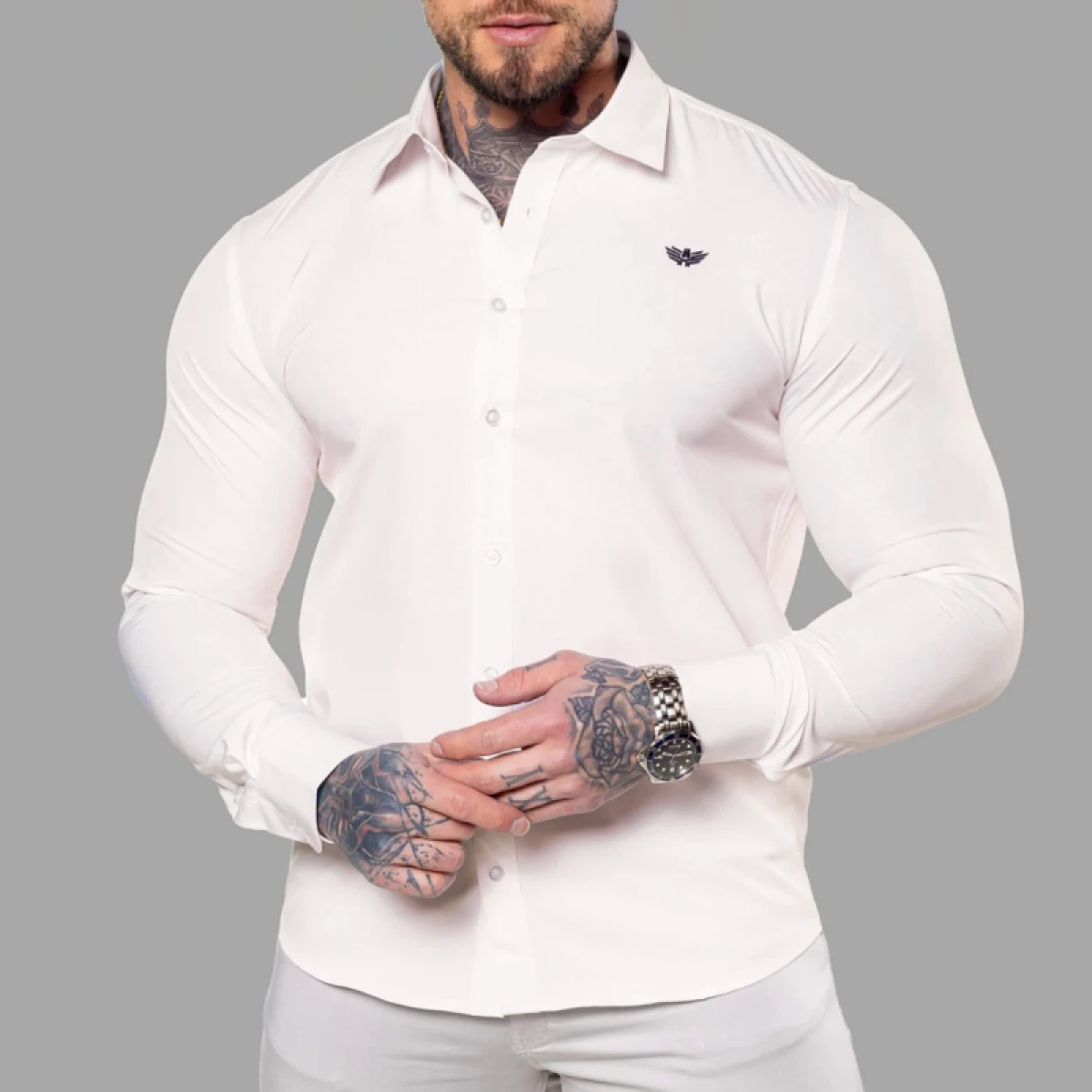 Cămașă stretch Iron Aesthetics Slim Stretch, natural · záber 1