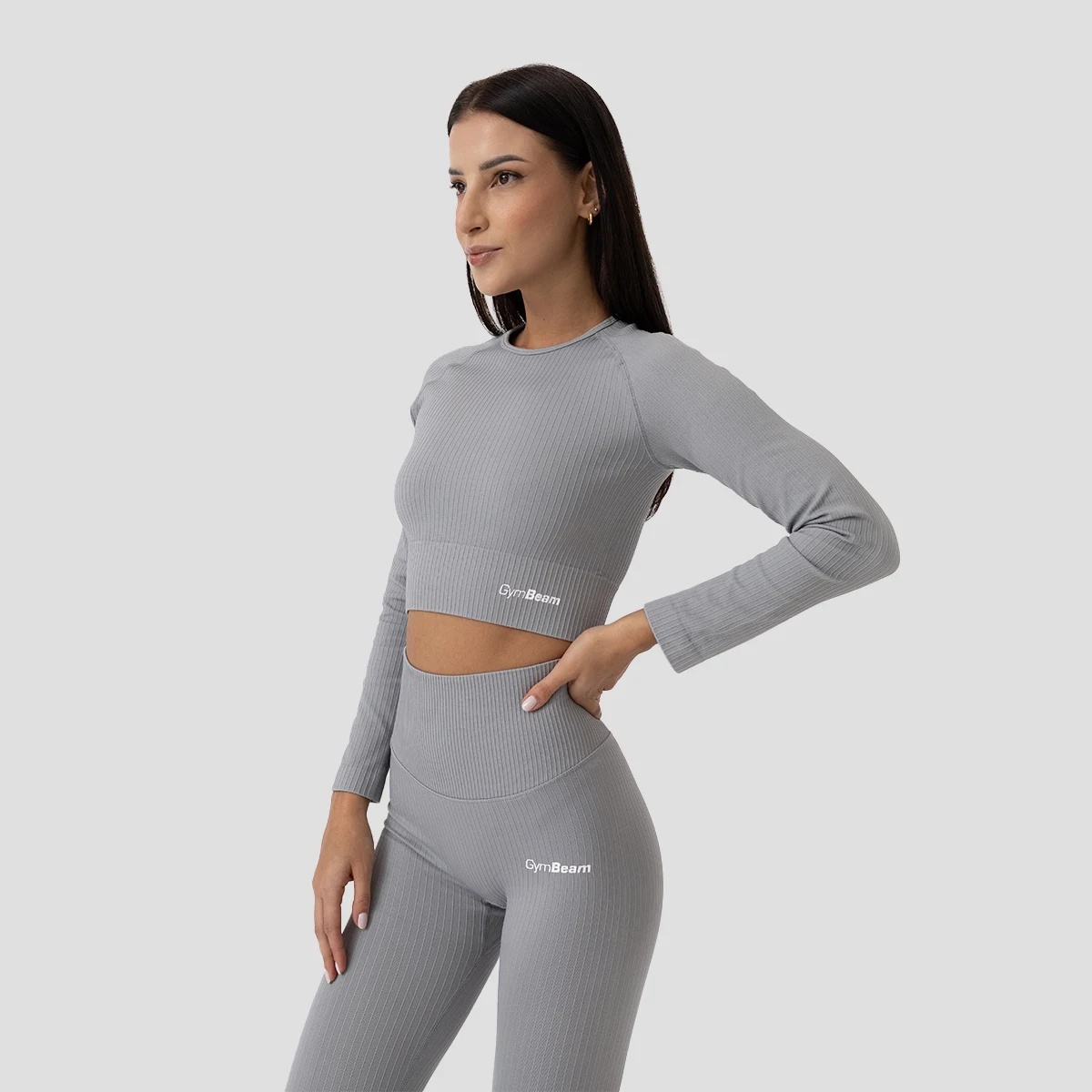 GymBeam Tricou pentru femei FLO Ribbed Crop-Top Grey · záber 2