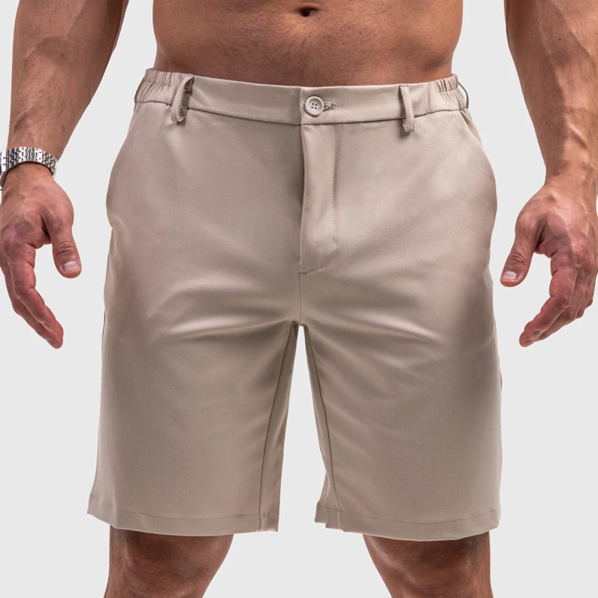 Pantaloni scurți bărbați Iron Aesthetics Chino Flex, bej · záber 1