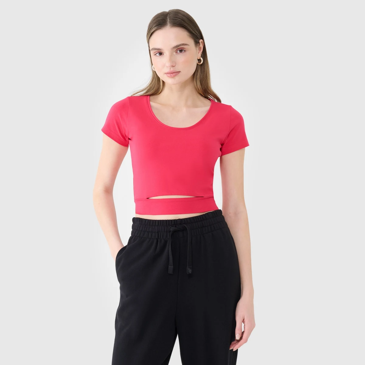 Dámske crop top tričko bez potlače - ružové · záber 1