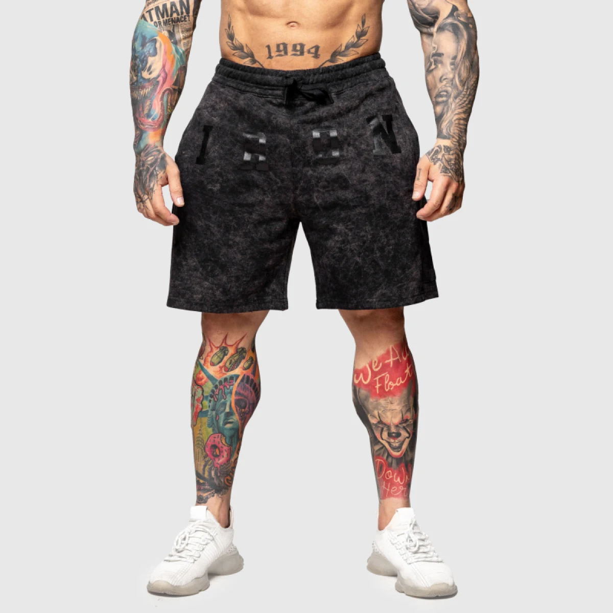 Pantaloni scurți de trening Iron Aesthetics College, washed black · záber 1