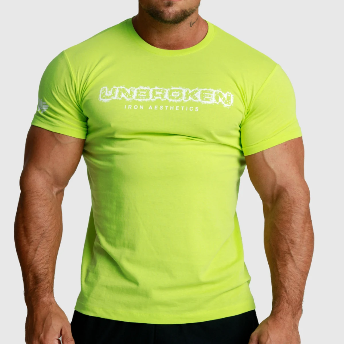 Tricou fitness pentru bărbați Iron Aesthetics Unbroken, verde lime · záber 1