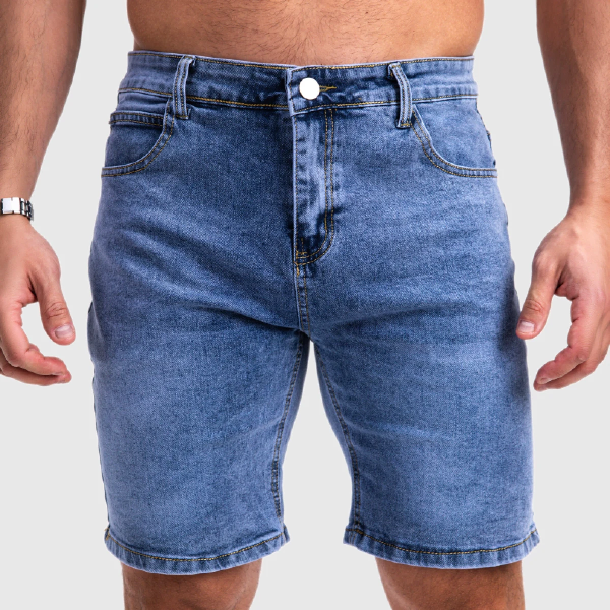 Pantaloni scurți din denim bărbați Iron Aesthetics Denim Stretch, albaștri · záber 1