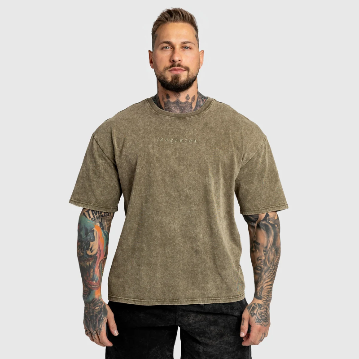 Tricou oversized Iron Aesthetics Heritage, washed green · záber 1