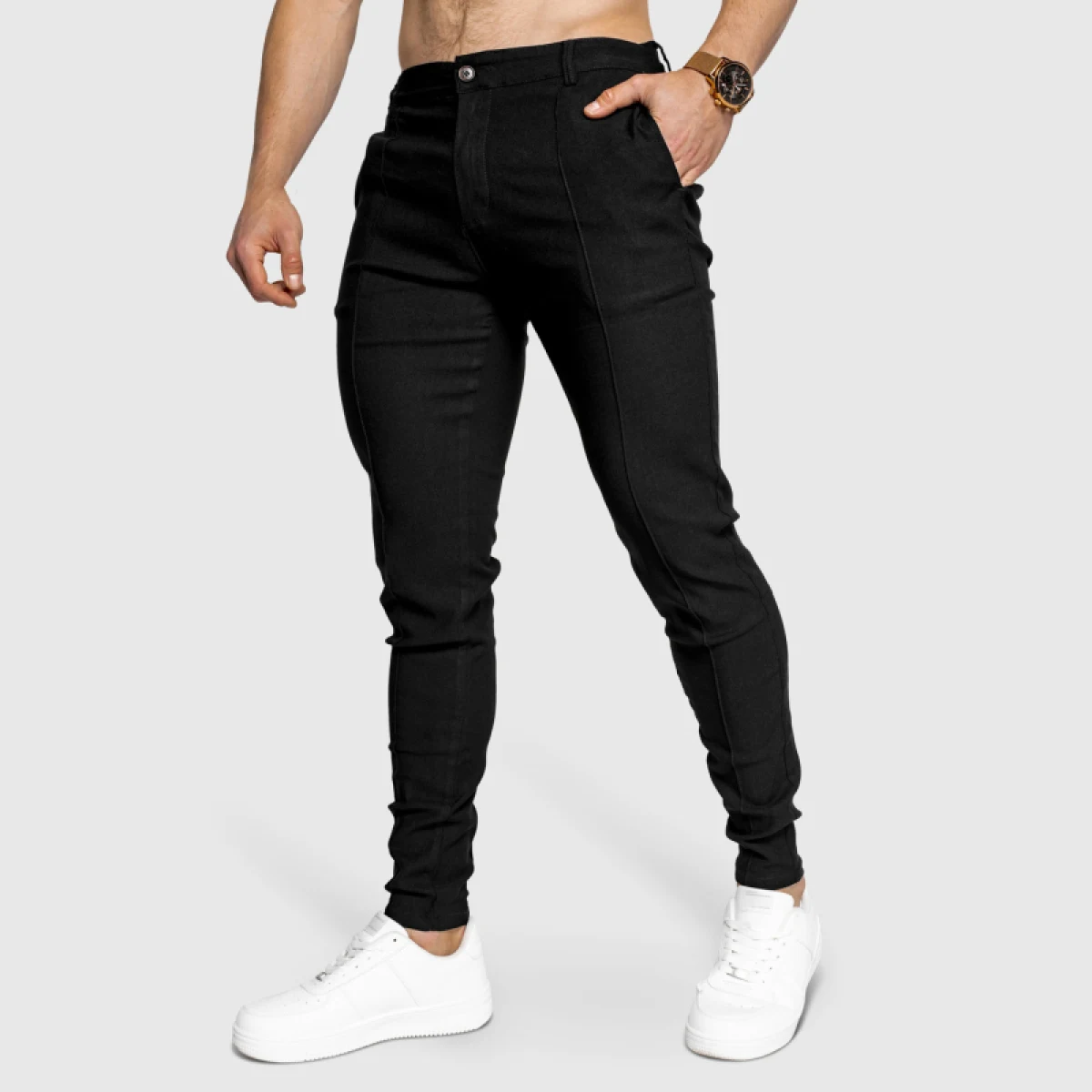 Pantaloni stretch Iron Aesthetics Excellence, negri · záber 1