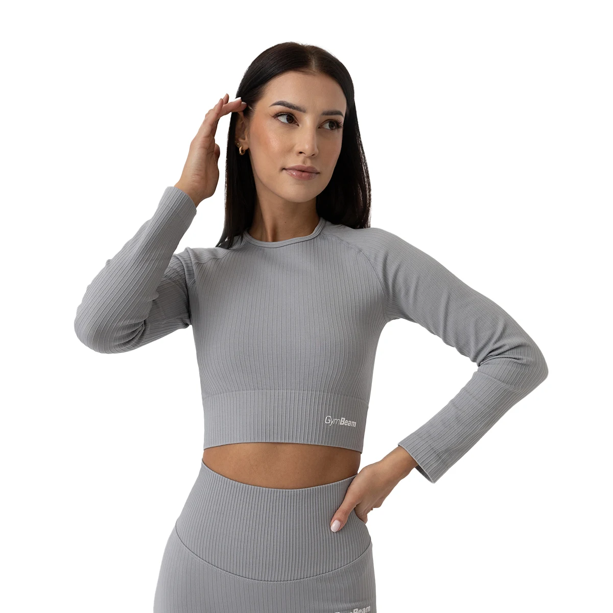 GymBeam Tricou pentru femei FLO Ribbed Crop-Top Grey · záber 5