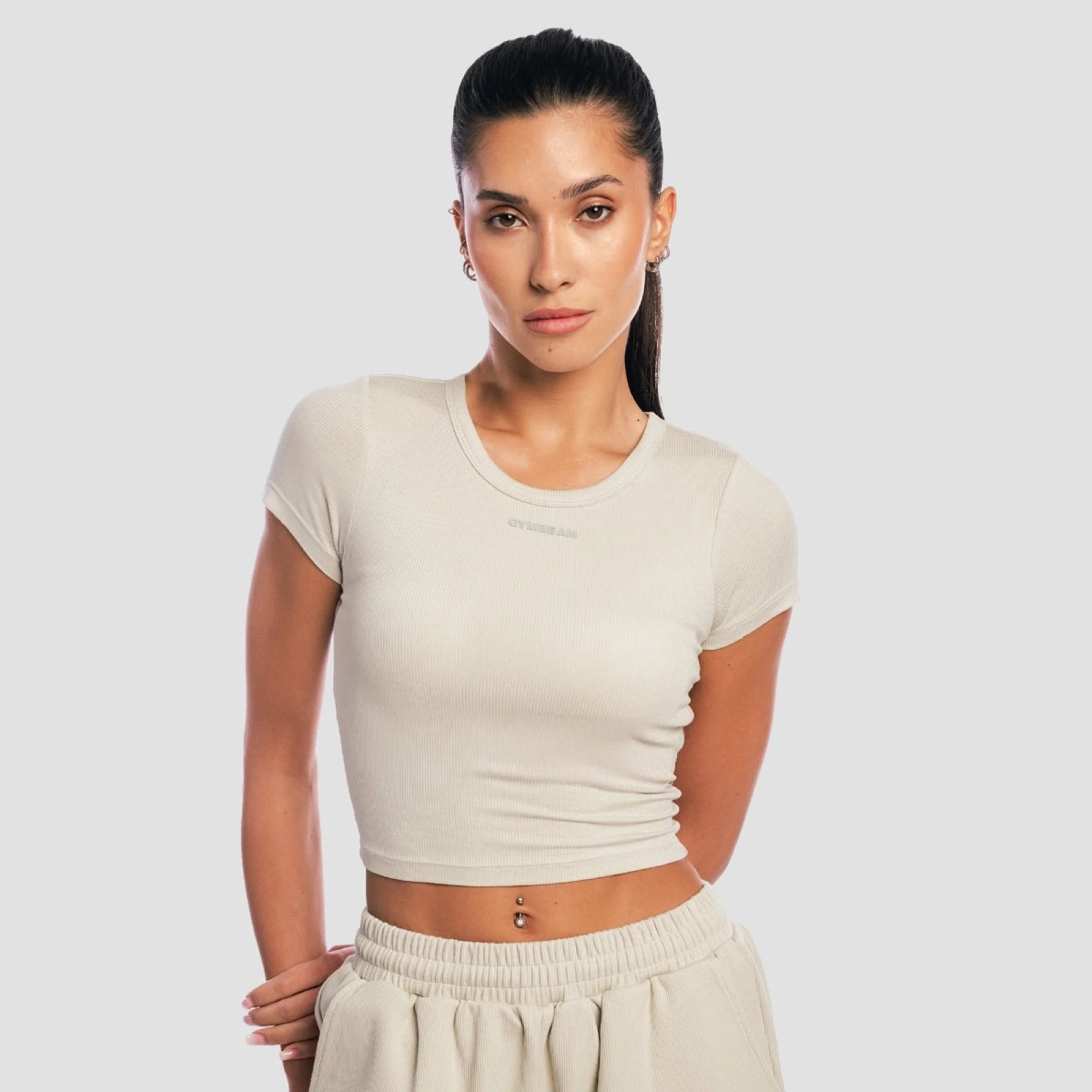 GymBeam Tricou pentru femei Cropped Aura Grey · záber 1