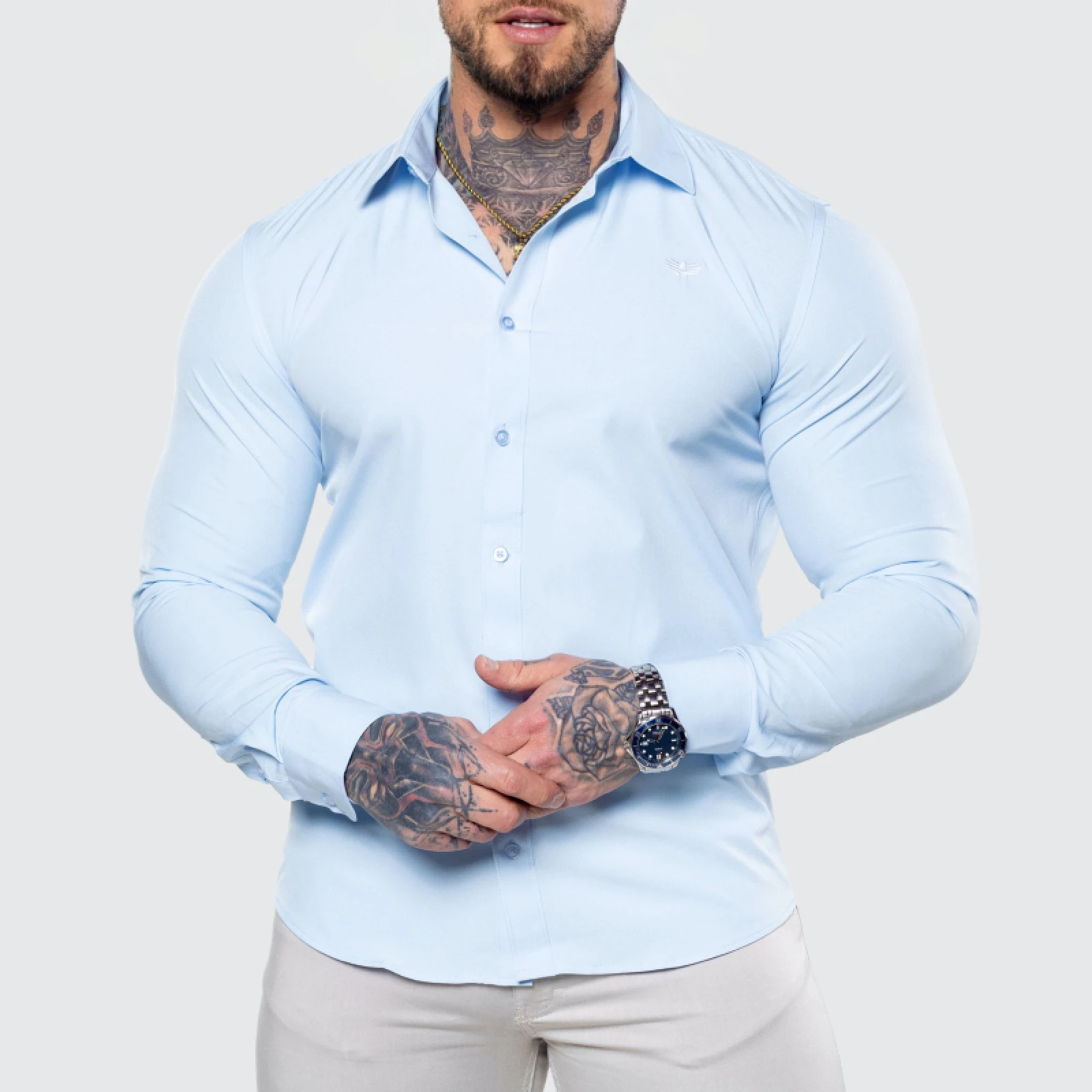Cămașă elastică Iron Aesthetics Slim Stretch, albastru deschis · záber 1