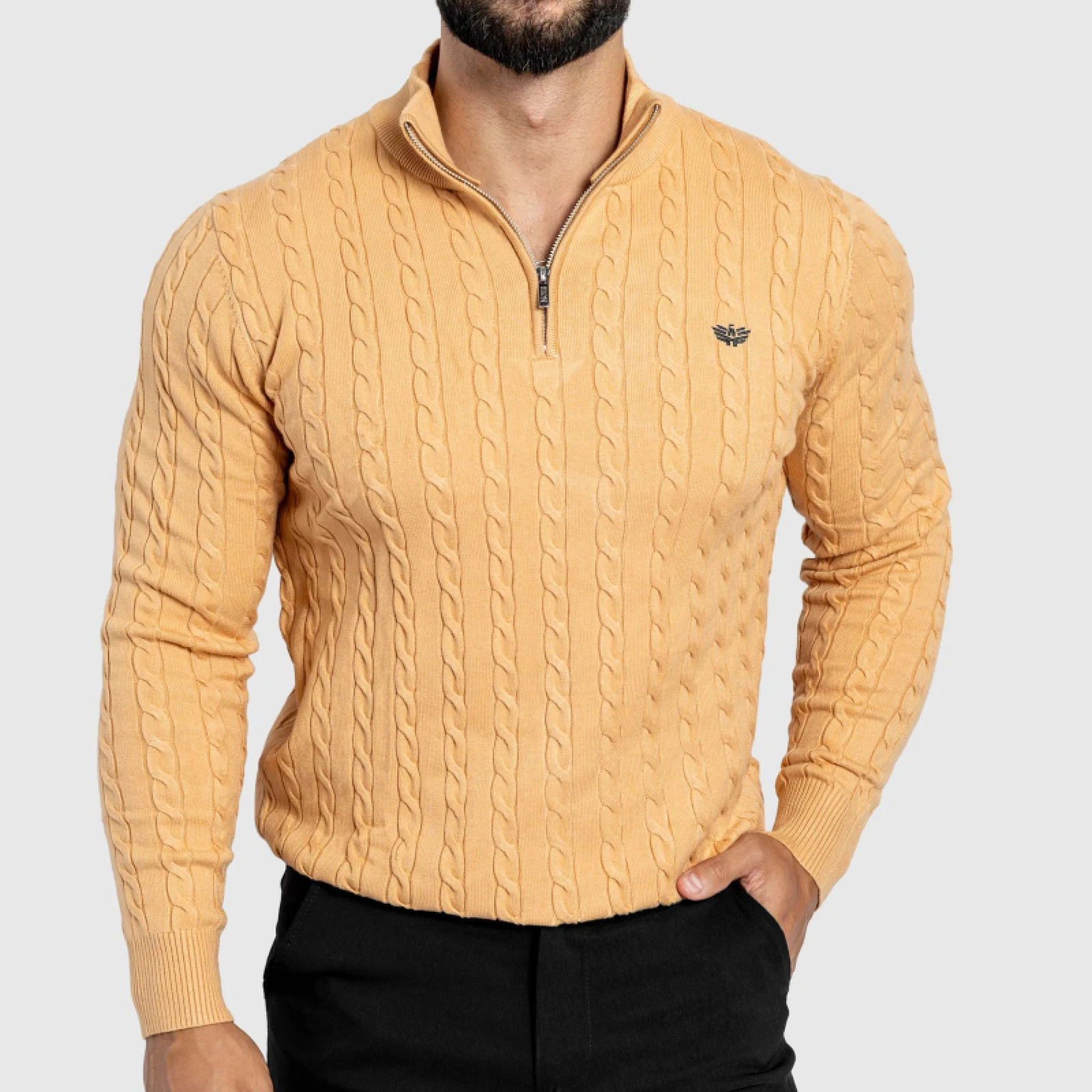 Pulover bărbați Iron Aesthetics Cable Knit, camel · záber 1