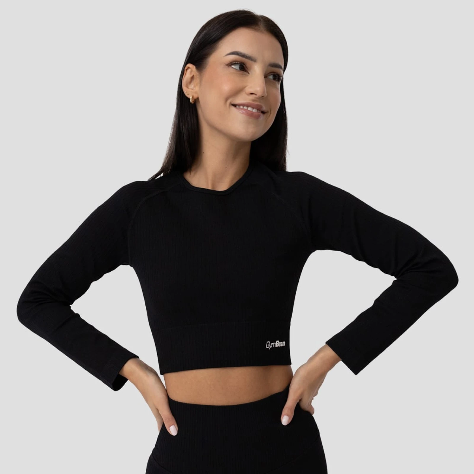 GymBeam Tricou pentru femei FLO Ribbed Crop Top Black · záber 3