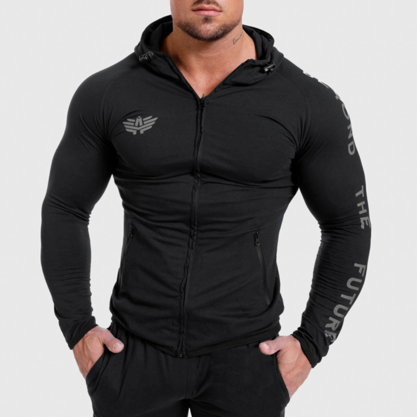 Hanorac Slim Fit pentru bărbați Beyond the Future, negru · záber 1