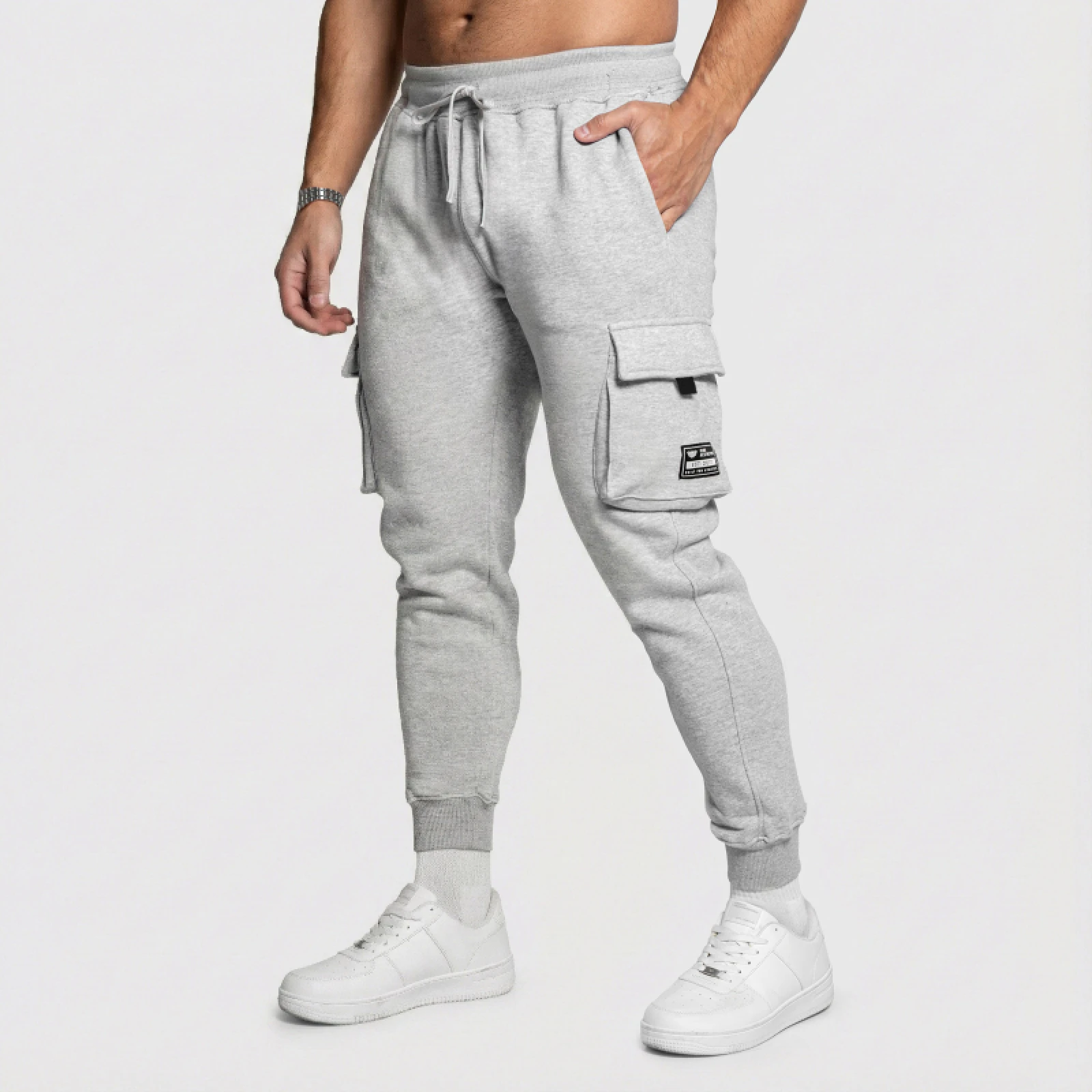 Pantaloni de trening bărbați Iron Aesthetics Cargo Joggers, gri · záber 1