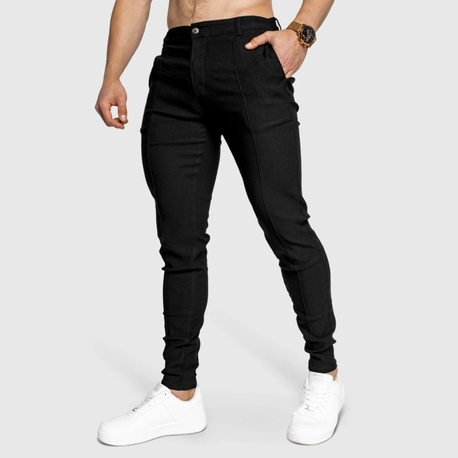Pantaloni stretch Iron Aesthetics Excellence, negri · záber 1