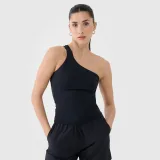 Dámske crop top tielko s asymetrickým ramienkom - čierne · záber 1
