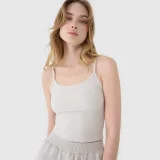 Dámsky slim crop-top bez potlače - béžový · záber 1
