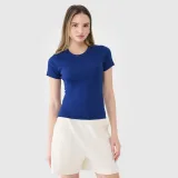Dámske slim tričko z rebrovaného materiálu - tmavomodré · záber 1