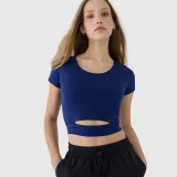 Dámske crop top tričko bez potlače - tmavomodré · záber 2