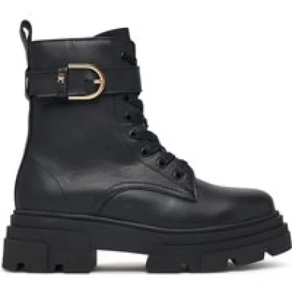 Tommy Hilfiger Pohodni čevlji Leather Th Buckled Lace-Up Boot FW0FW09550 Črna