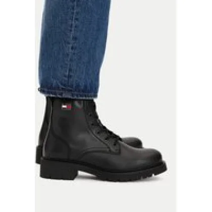 Tommy Jeans Pohodni čevlji Tjw Cleated Lace Up Boots EN0EN03104 Črna
