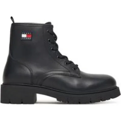 Pohodni čevlji Tommy Jeans Tjw Lace Up Leather Boot EN0EN02824 Črna