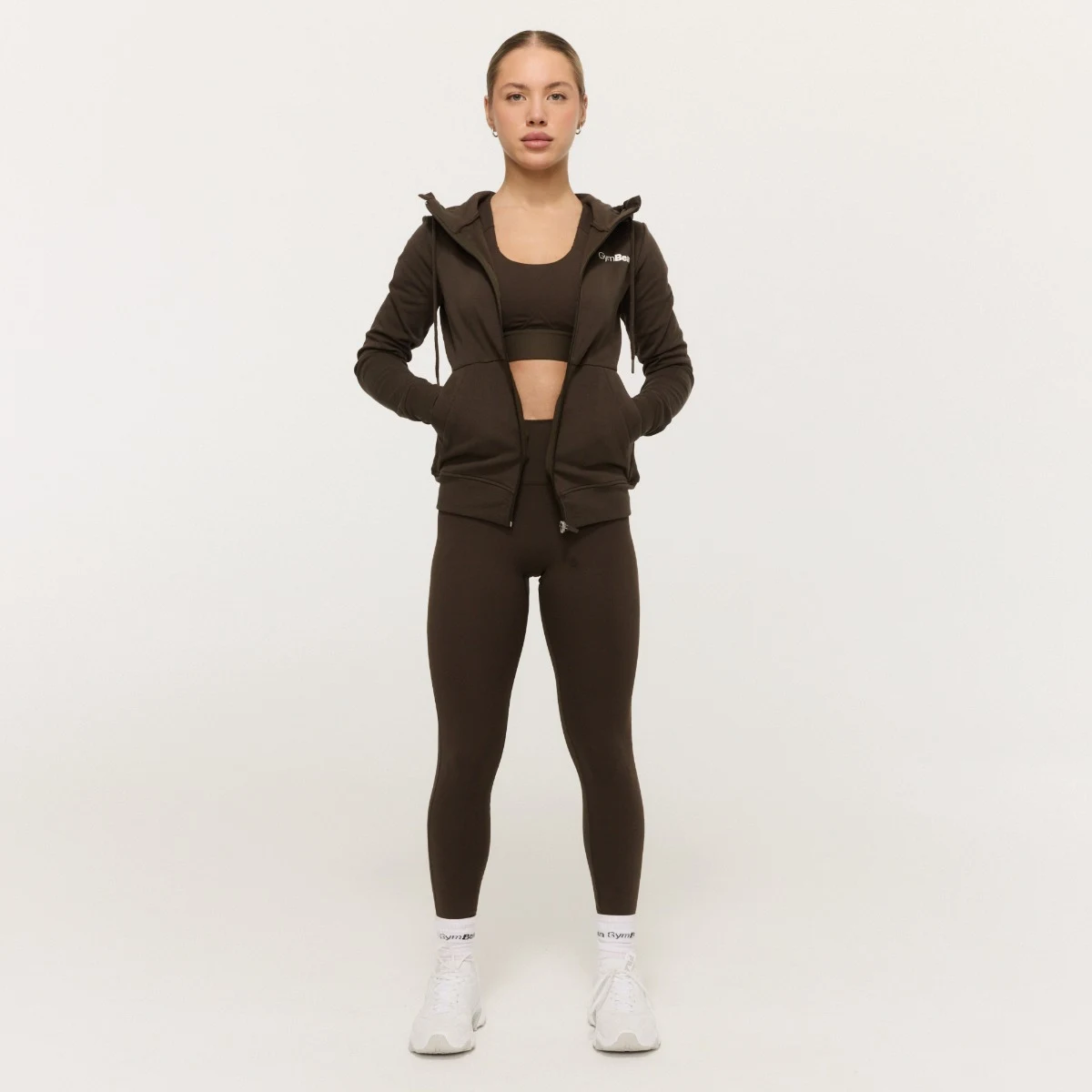 GymBeam Ženska Zip Up jopica Limitless Espresso - Barva: hnedá | Starostna skupina: Odrasli | Teža: 0,5309 g | Pakiranje: 38 · záber 6
