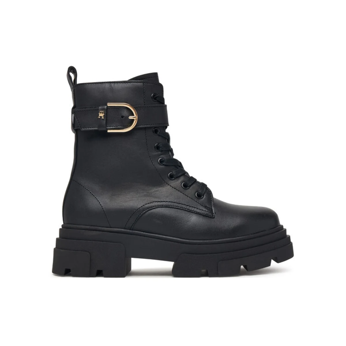 Tommy Hilfiger Pohodni čevlji Leather Th Buckled Lace-Up Boot FW0FW09550 Črna · záber 2