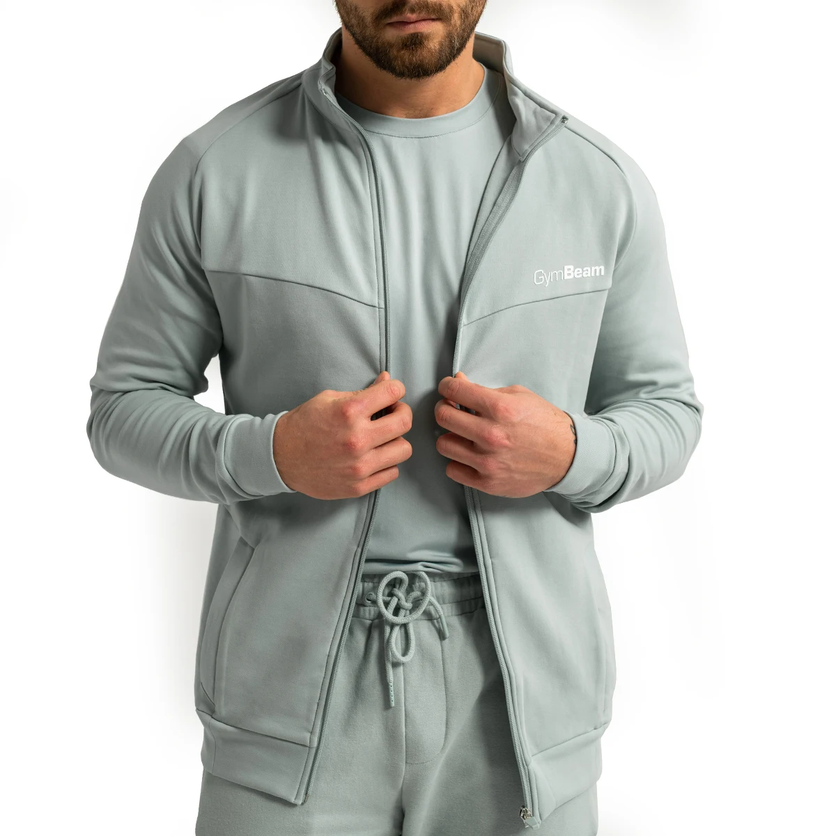 GymBeam Moška Zip Up jopica Limitless Eucalypt - Velikost: XXXL | Barva: zelená | Starostna skupina: Odrasli | Teža: 0,556 g · záber 6