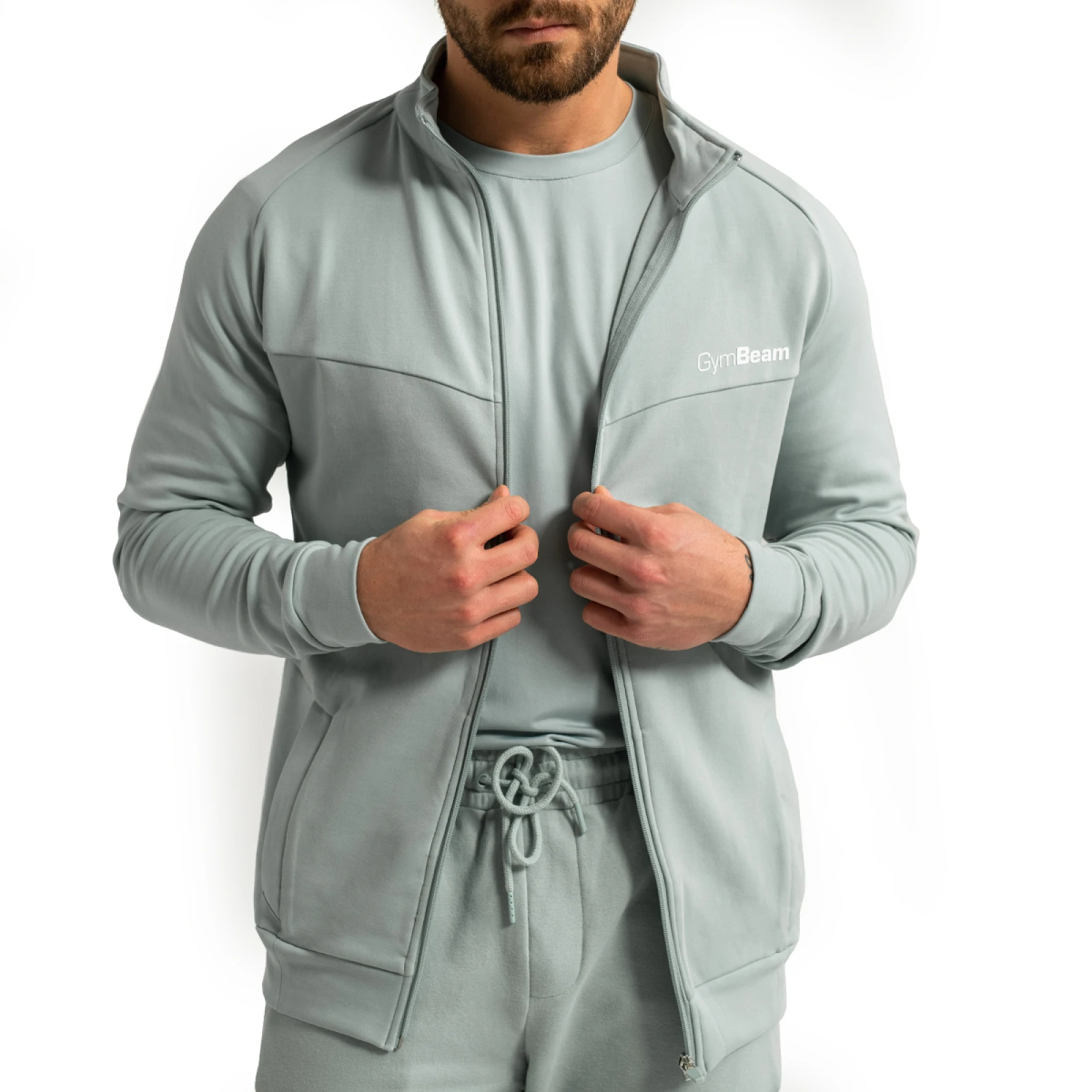 GymBeam Moška Zip Up jopica Limitless Eucalypt - Velikost: XXXL | Barva: zelená | Starostna skupina: Odrasli | Teža: 0,556 g · záber 6