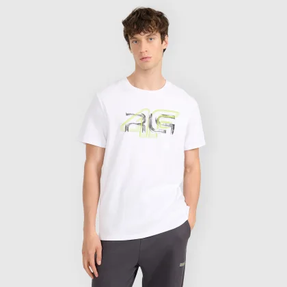 T-shirt regular s potlačou pánsky 4F x Robert Lewandowski - biely